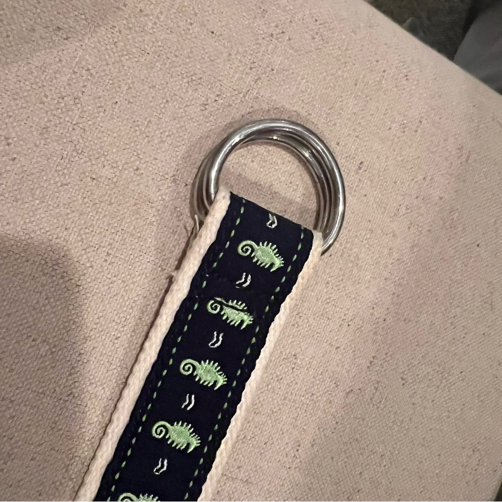 Navy J. Crew Belt with Green Sea Horse Pattern